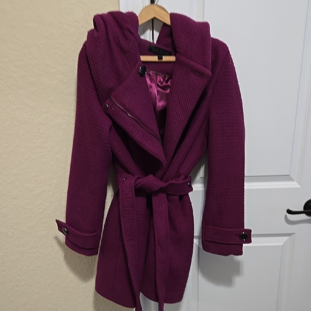 Steve Madden Purple Trench Coat with Structured Shoulders and Tie Belt